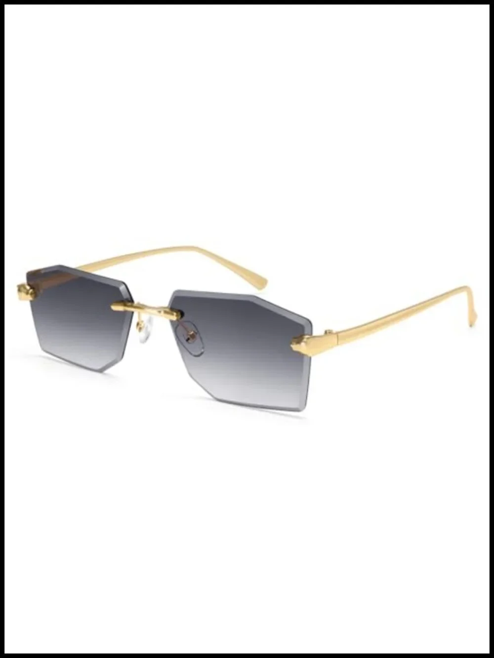 Rimless Rectangle Sunglasses Women Men Fashion Trendy Metal Tinted Shades Clear